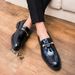 Pointed Business Casual Men, Shiny Hairstylists, Shoe Covers Four Seasons, Single Shoes, Thick Soles, Patterned Youth_vogvips.com