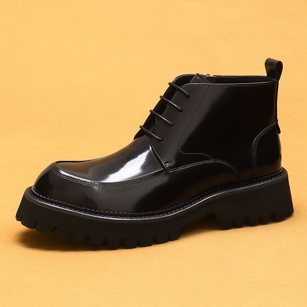 Men's leather zipper patent leather shiny British ankle boots pointed platform boots for men_vogvips.com