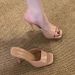 New Summer High Heels Nude Stiletto Open Toe Slippers Square Toe One-strap French Style Sandals Women's Outdoor Wear_vogvips.com