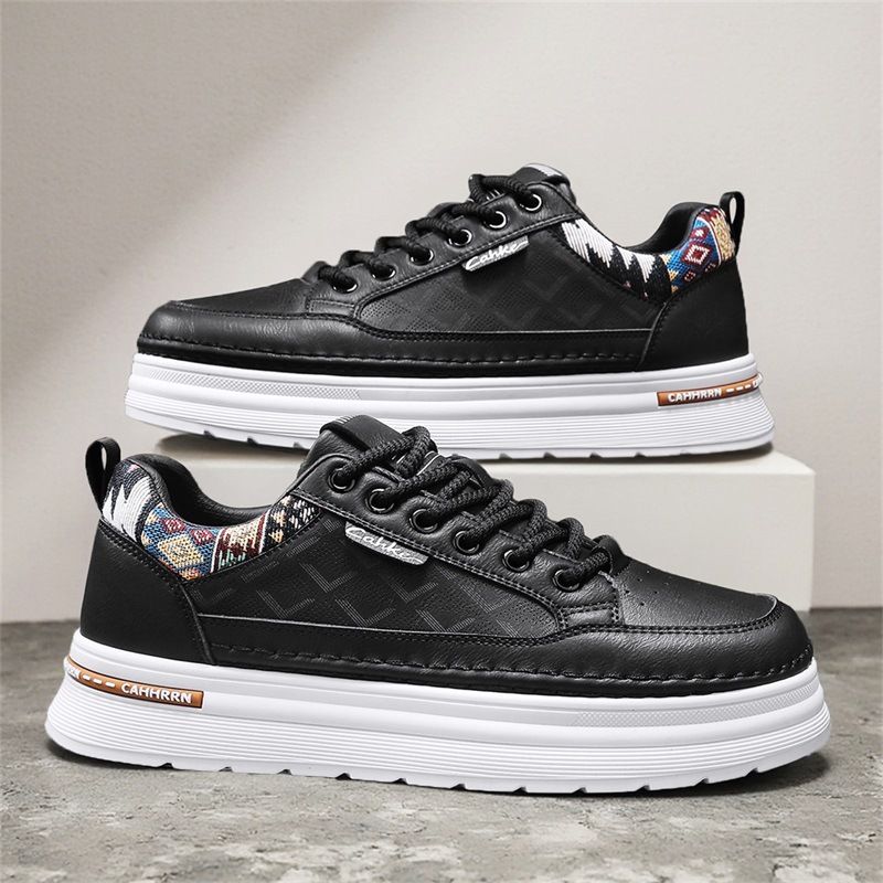Men's Leather Casual Skate Shoes Thick Platform Sole Lightweight Wear-resistant White Trendy Sneakers Sporty Fashion Versatile_vogvips.com