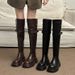 2025 Autumn Winter New Small Size Leg Knight Black Thick Sole High Long Boots For Women_vogvips.com