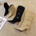 F868-2 Suede Pointed Pleated Slouch For Women 2025 Autumn Winter New Detachable Two-Way Wear Thin High Heel Short Boots_vogvips.com