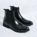 European Warm Series Red Sole Pointed Toe Men's Martin British Style High Shoes Mid Top Short Black Leather Boots_vogvips.com