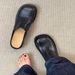 Sheepskin Version~ Closed-toe Slippers, Washed Genuine Leather, Square-toed Mules, Thick-soled Casual_vogvips.com