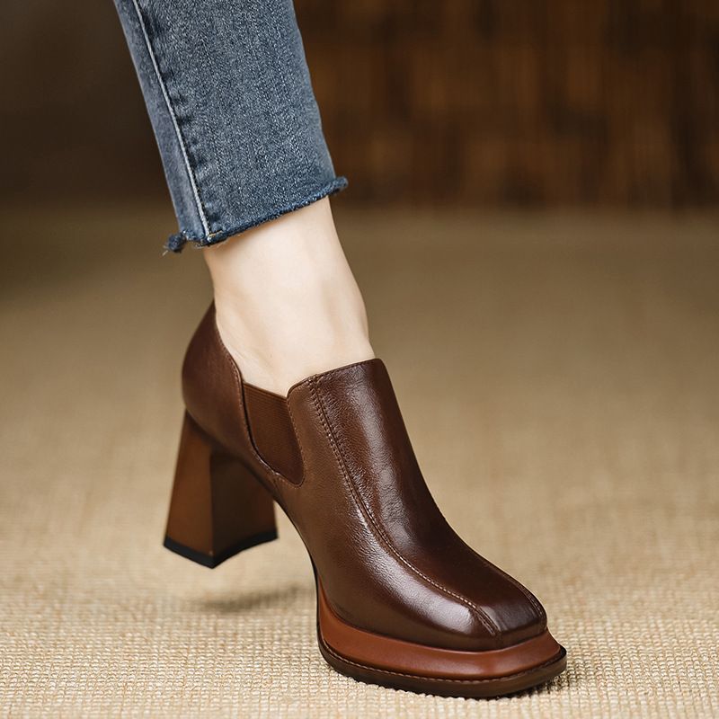 Retro Thick-soled Platform High-heeled Women, Chunky Heel, 2025 Spring New Model, Comfortable For The Feet, Deep-cut_vogvips.com