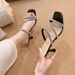 Single-strap High-heeled Sandals For Summer, New Popular French Style With Rhinestones, Square Toe, Stiletto Heel_vogvips.com