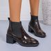 Women's Mid Heel Ankle Boots Chunky Patent Leather Martin Plus Size 43 European American Style Winter_vogvips.com