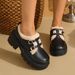 Women's Retro Fleece Lined Mid Heel Loafers Plus Size Furry Cotton Shoes Autumn New_vogvips.com