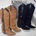 Cow Suede Pointed Toe Chunky Heel Slimming Boot Brown Riding Over-the-Knee High Long Western Cowboy Boots_vogvips.com