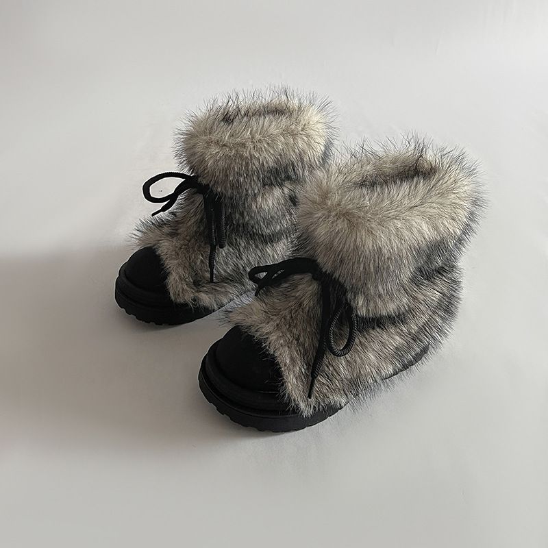 Women's Shoes Stylish And Comfortable Fluffy Snow Boots , New Autumn/winter Style, Non Slip, Fleece Lined, Thick Soled, Chunky Cotton Boots._vogvips.com