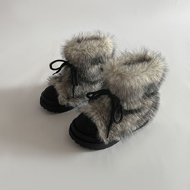Women's Shoes Stylish And Comfortable Fluffy Snow Boots , New Autumn/winter Style, Non Slip, Fleece Lined, Thick Soled, Chunky Cotton Boots._vogvips.com
