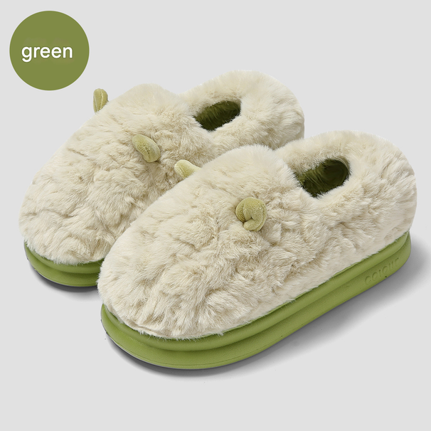 MTX Cartoon Bag Heel Women Winter Cute With Ears Warm Furry Slippers Non-Slip Home Cotton Shoes For Men_vogvips.com