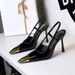 High Heels Stiletto High Heel Patent Leather Metal Pointed End Empty Rear Strap Single Shoes Women's Shoes_vogvips.com