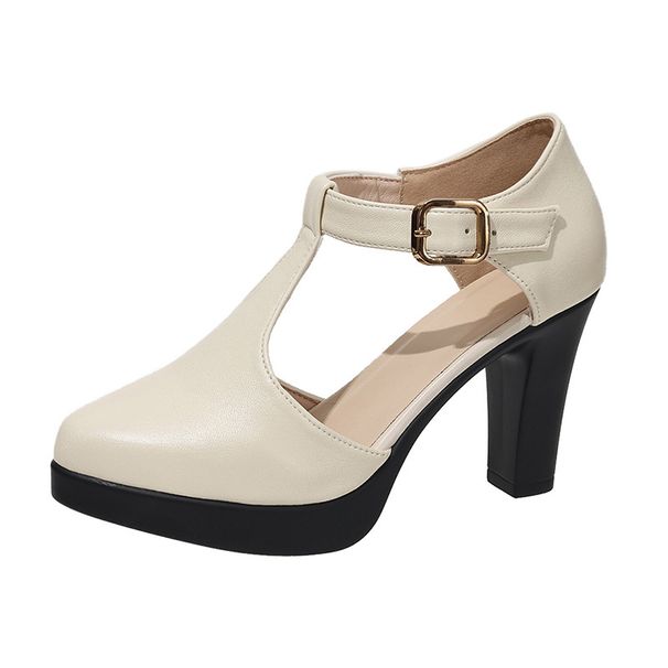 plus Size Retro Style Women's High Heels Pointed Toe Chunky Heel Hollowed Out Professional Single Shoes_vogvips.com