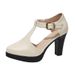 plus Size Retro Style Women's High Heels Pointed Toe Chunky Heel Hollowed Out Professional Single Shoes_vogvips.com