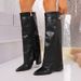 Women's Plus Size Pointed Toe Boots Versatile Wide Leg Riding Tall Boots Chunky Heel High Heel_vogvips.com