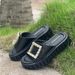 Rhodes New Genuine Leather Square Buckle Rhinestone Buckle Thick Soled Slippers Sandals Versatile Outdoor Beach Casual Shoes_vogvips.com