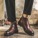 Medium Top Leather Shoes Chelsea Boots Men's Leather Side Zipper Wind Leather Boots High Top Tooling Martin Boots_vogvips.com