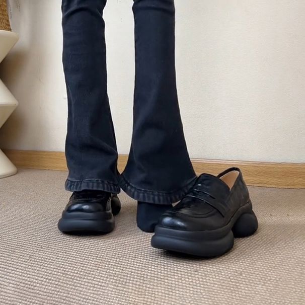 Version ~ Retro Platform Commuter Small For Women Round Toe Thick Sole Loafers Soft Leather Sports Style Single Shoes_vogvips.com