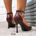 Women's Burgundy High Heels Mules Wrinkled PU Evening Party Style New Shoes_vogvips.com