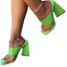 2022 New Large Women's Shoes Solid Color Triangle Heel Set Toe Square Head Fashion Slippers And Sandals PU_vogvips.com
