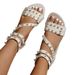 Simple Pearl-decorated For Women, Vintage-style Roman Shoes With Versatile Ankle Straps, Flat Women's Sandals_vogvips.com