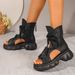 New Vintage Hollow Leather Boots Sandals Fashion Front Lace-up Thick Soles Solid Color Open Toe Cool Boots_vogvips.com