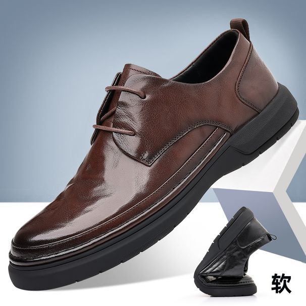 Internet Celebrity Loafers Men's Casual Business British Style Lace-up Small Leather Trendy Driving Shoes_vogvips.com