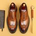 Men's leather dress shoes business casual thick sole increase Brock carved wedding shoes_vogvips.com