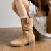 Western Cowboy Wrinkled Chunky Heel Short Women Pile British Style Small Height Increase Mid-Calf Martin Boots_vogvips.com