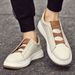 Men's Shoes Round Head White Shoes Board Shoes First Layer Cowhide Men's Casual Shoes Low Top Shallow Mouth Shoes_vogvips.com