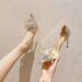 Women S High Heels Fashion Crystal Flower Transparent PU Shallow Slip On Sandals New Elegant Wedding Shoes Banquet Sexy_vogvips.com