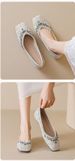 Square Head Single Shoes Female Shallow Mouth Rhinestone Wedding Shoes Flat-soled Fairy With Skirt Ladyshoes Soft Sole_vogvips.com