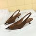 5316 Korean Style Metal Pointed Toe Suede Shallow Mouth Back Strap Low Single Women's Wine Glass Heel Party Backls_vogvips.com