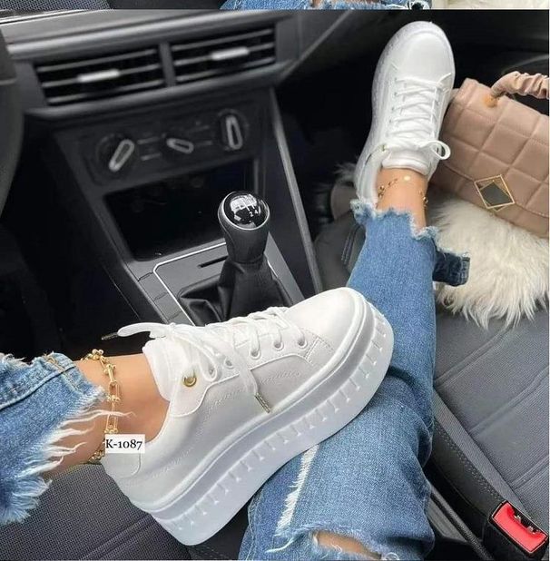 New European And American Foreign Trade Style Women's Thick-soled Large-size Lace-up White Platform Sole, Sporty Style,_vogvips.com