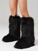 Furry Fluffy Women Snow Boots Warmplush Knee High Flats Luxury Fashion Punk Goth Cosplay Women Winter Shoes_vogvips.com