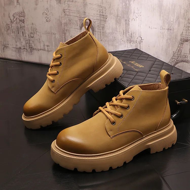 Short Boots Men's Retro Martin Boots Lace-Up Men's Boots Short Casual Youth Thick-soled Tide Boots_vogvips.com