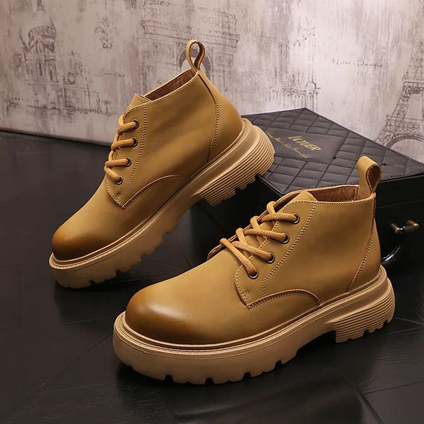 Short Boots Men's Retro Martin Boots Lace-Up Men's Boots Short Casual Youth Thick-soled Tide Boots_vogvips.com