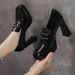 Square Toe High Heels Pumps For Women Elegant Ankle Strap Wedding Shoes Woman Metal Solid Color Thick Heeled Shoes_vogvips.com