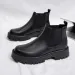 British Style Men Thick Bottom Waterproof Work Shoes Casual Fashion Classic Leather Comfy High Top Round Toe Boots_vogvips.com