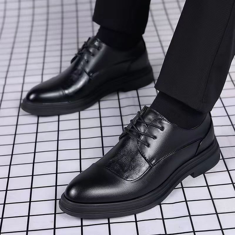ct Suitable For All Seasons Summer New Men's Leather Casual Business Formal Thick Sole Non-Slip Round Toe Fashion Super Trendy Groom Wedding Shoes_vogvips.com
