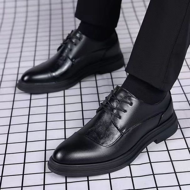 ct Suitable For All Seasons Summer New Men's Leather Casual Business Formal Thick Sole Non-Slip Round Toe Fashion Super Trendy Groom Wedding Shoes_vogvips.com