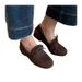 Leather One-pedal Velvet Beanie Shoes Frosted Tassel Lace-up Round Head Flat-bottom Loafers Single Shoes Women_vogvips.com