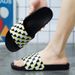 One Word Drag Men's Black And White Checkerboard Large EVA Soft Bottom Beach Slippers Slide Slippers_vogvips.com