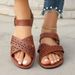 Round Toe 2025 New Plus Size Flat With Hollowed Out Casual Roman Shoes, One Button Open Toed Women's Sandals_vogvips.com