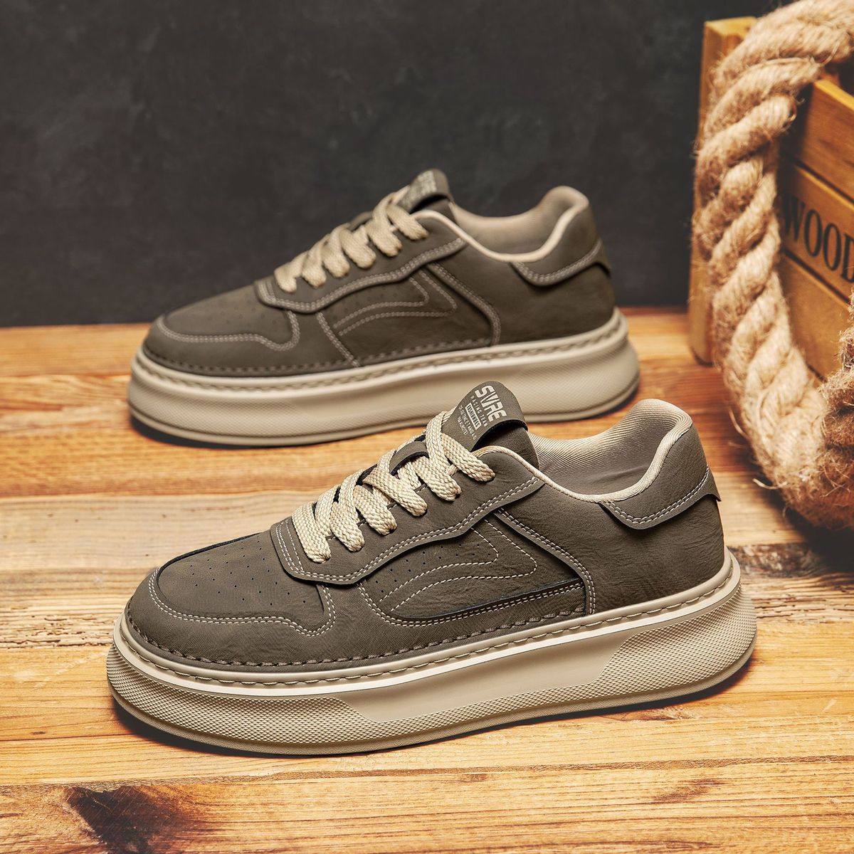 Men's Fashion Leather Extra Thick Sole Height Increasing Board Shoes Lace Up Comfortable Casual Sneakers For Men Autumn Winter_vogvips.com
