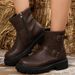 Women's Chunky Sole Boots - Retro Combat Ankle Boots With Buckle (Black/Dark Brown/Tan) - EU 35-43_vogvips.com