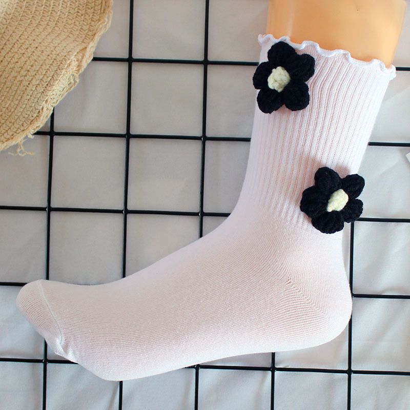 Socks Handmade Woolen Flower Socks Women's Knitted Flower Ins Trendy Women's Socks Fungus Curling Japanese Mid Tube Socks Sports Socks_vogvips.com