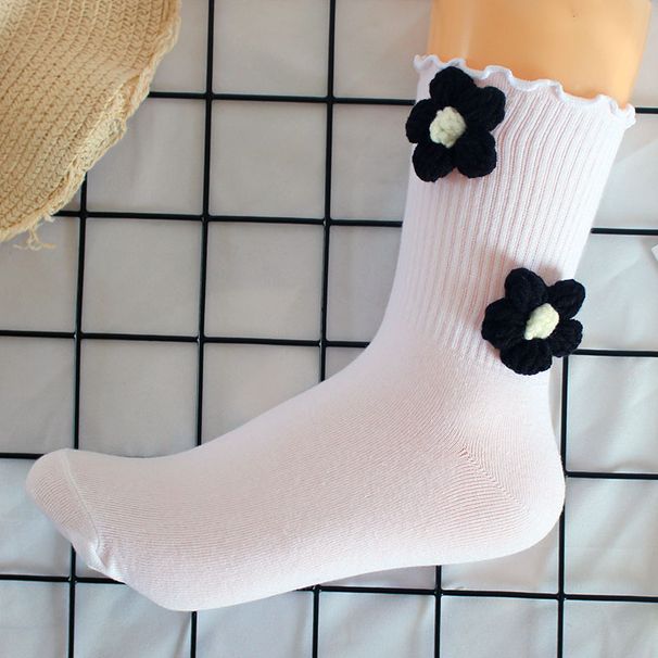 Socks Handmade Woolen Flower Socks Women's Knitted Flower Ins Trendy Women's Socks Fungus Curling Japanese Mid Tube Socks Sports Socks_vogvips.com