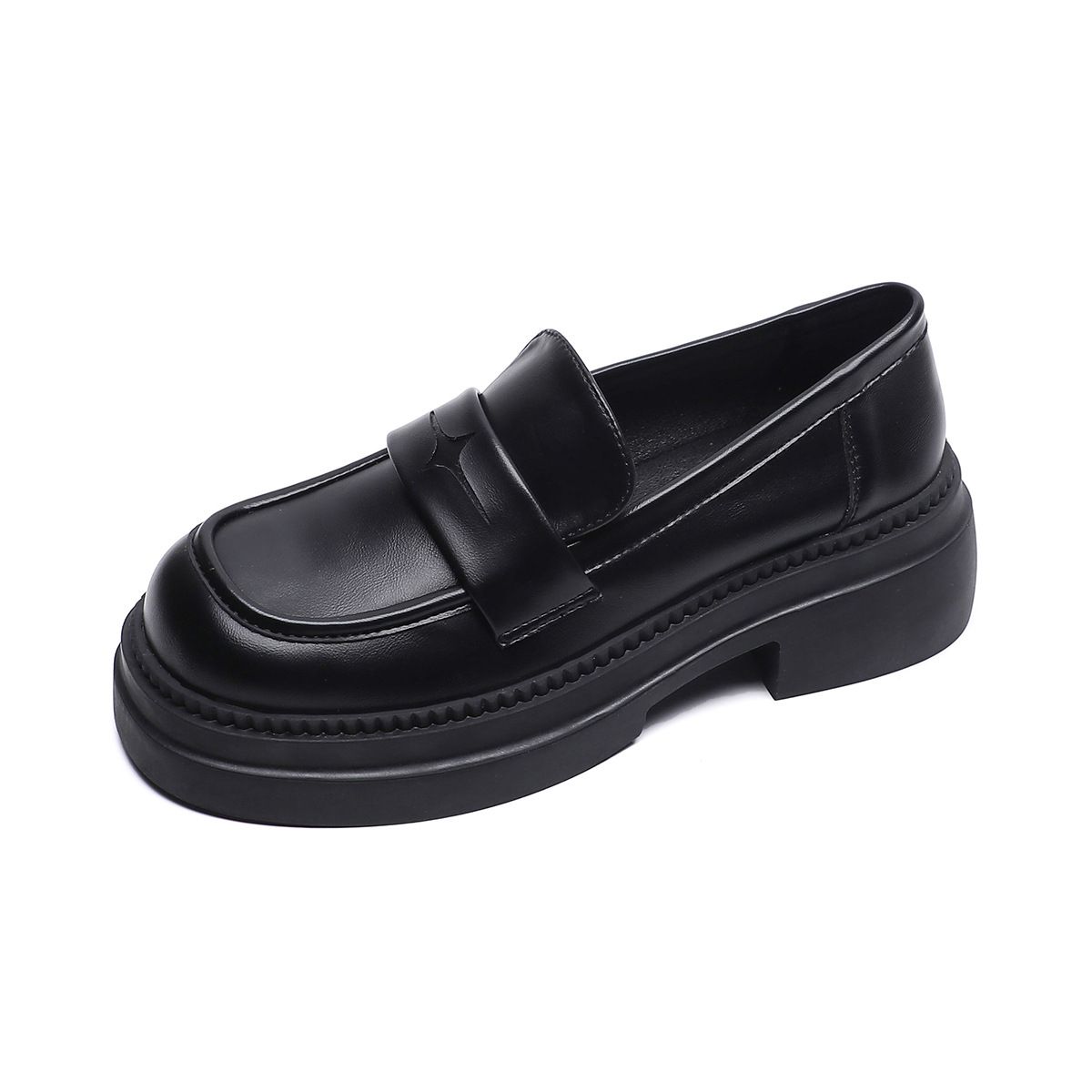 Platform Loafers Women's Retro Maillard British Style Small Leather Shoes Black Soft-soled Single Shoes_vogvips.com